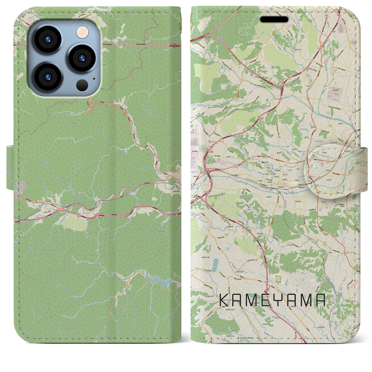 【亀山(三重県)】地図柄iPhoneケース(手帳タイプ)ナチュラル・iPhone 13 Pro Max 用