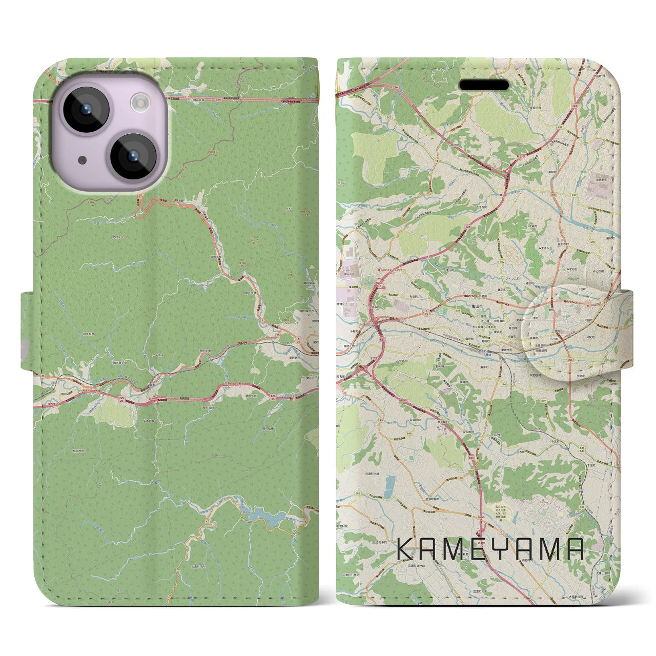【亀山(三重県)】地図柄iPhoneケース(手帳タイプ)ナチュラル・iPhone 14 用