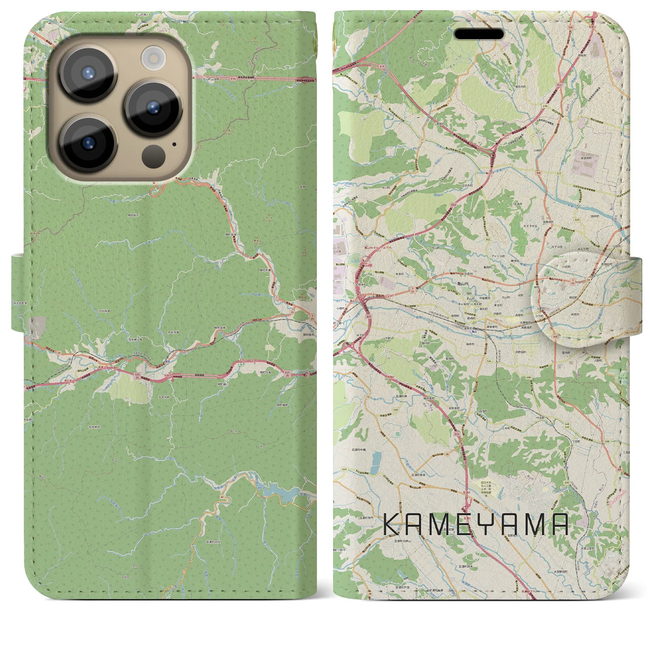 【亀山(三重県)】地図柄iPhoneケース(手帳タイプ)ナチュラル・iPhone 14 Pro Max 用