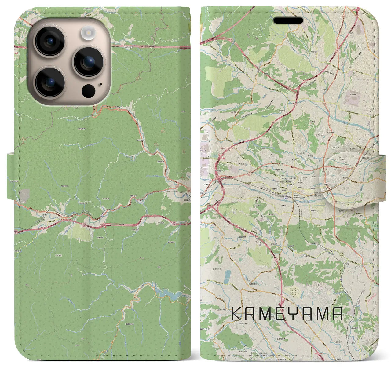【亀山(三重県)】地図柄iPhoneケース(手帳タイプ)ナチュラル・iPhone 16 Plus 用