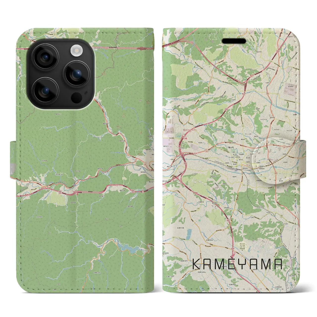 【亀山(三重県)】地図柄iPhoneケース(手帳タイプ)ナチュラル・iPhone 16 用