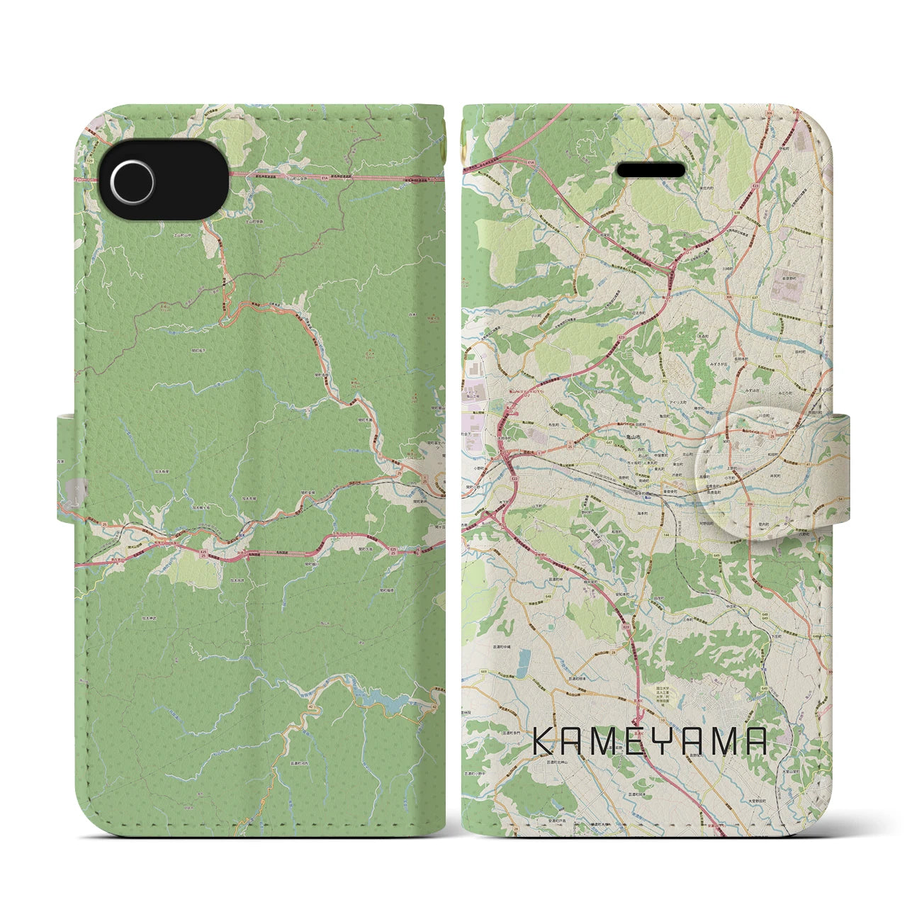 【亀山(三重県)】地図柄iPhoneケース(手帳タイプ)ナチュラル・iPhone SE(第3 / 第2世代) / 8 / 7 / 6s / 6 用