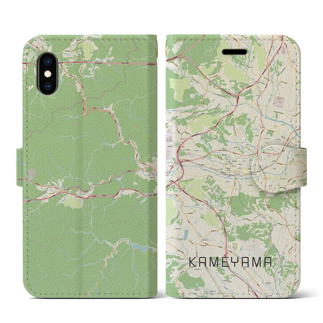 【亀山(三重県)】地図柄iPhoneケース(手帳タイプ)ナチュラル・iPhone XS / X 用