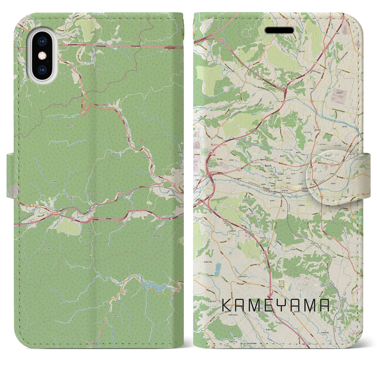 【亀山(三重県)】地図柄iPhoneケース(手帳タイプ)ナチュラル・iPhone XS Max 用