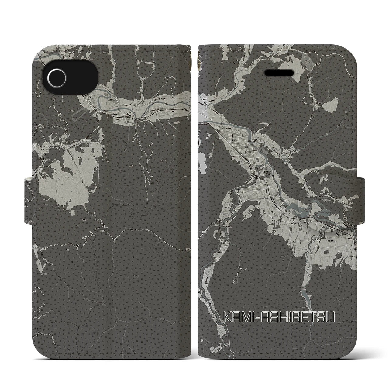 【上芦別(北海道)】地図柄iPhoneケース(手帳タイプ)モノトーン・iPhone SE(第3 / 第2世代) / 8 / 7 / 6s / 6 用