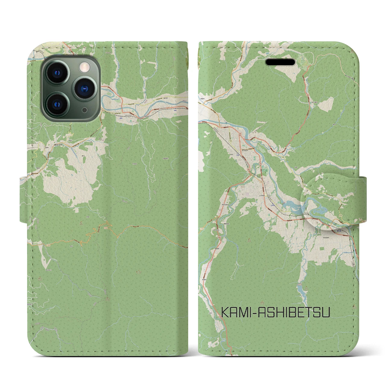 【上芦別(北海道)】地図柄iPhoneケース(手帳タイプ)ナチュラル・iPhone 11 Pro 用