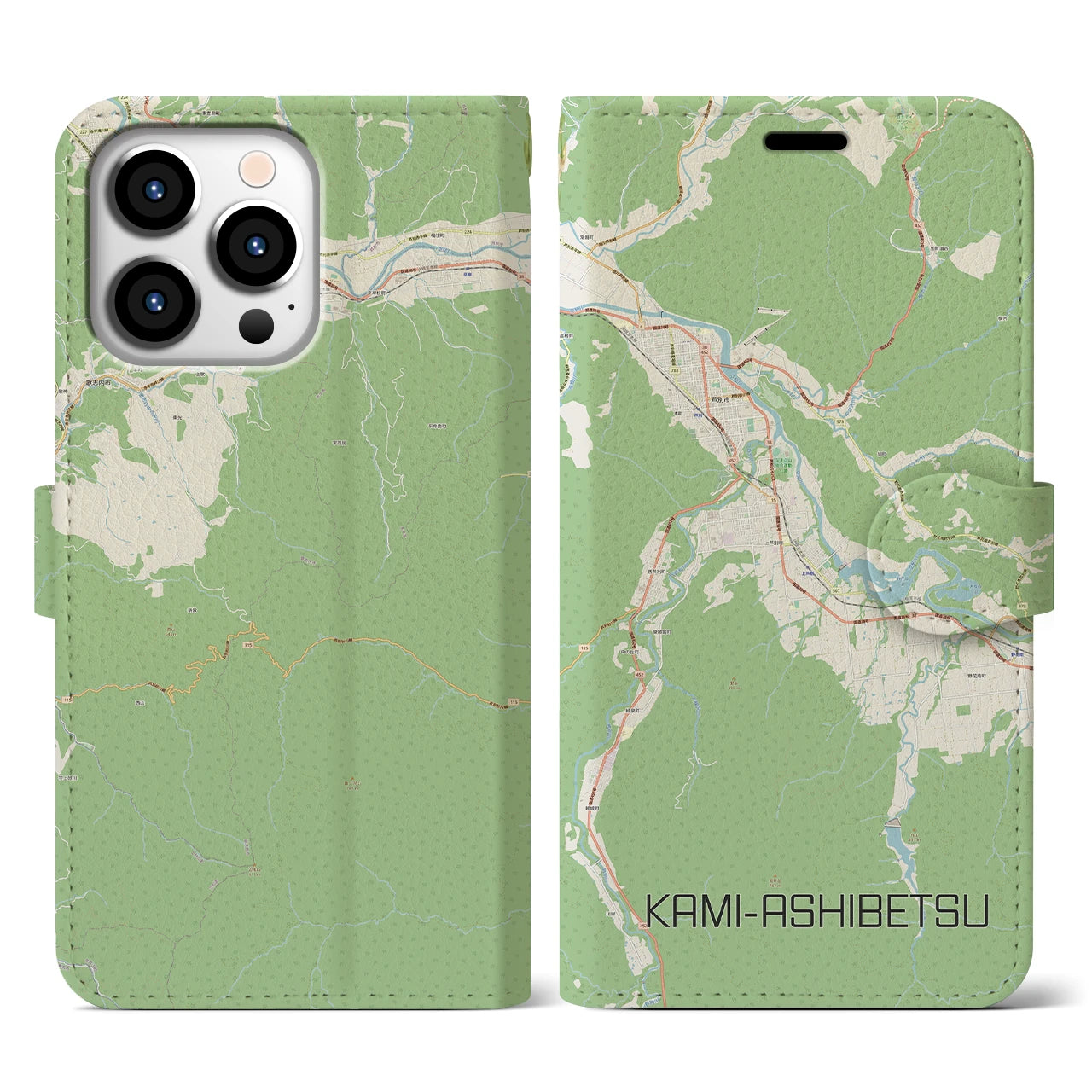 【上芦別(北海道)】地図柄iPhoneケース(手帳タイプ)ナチュラル・iPhone 13 Pro 用