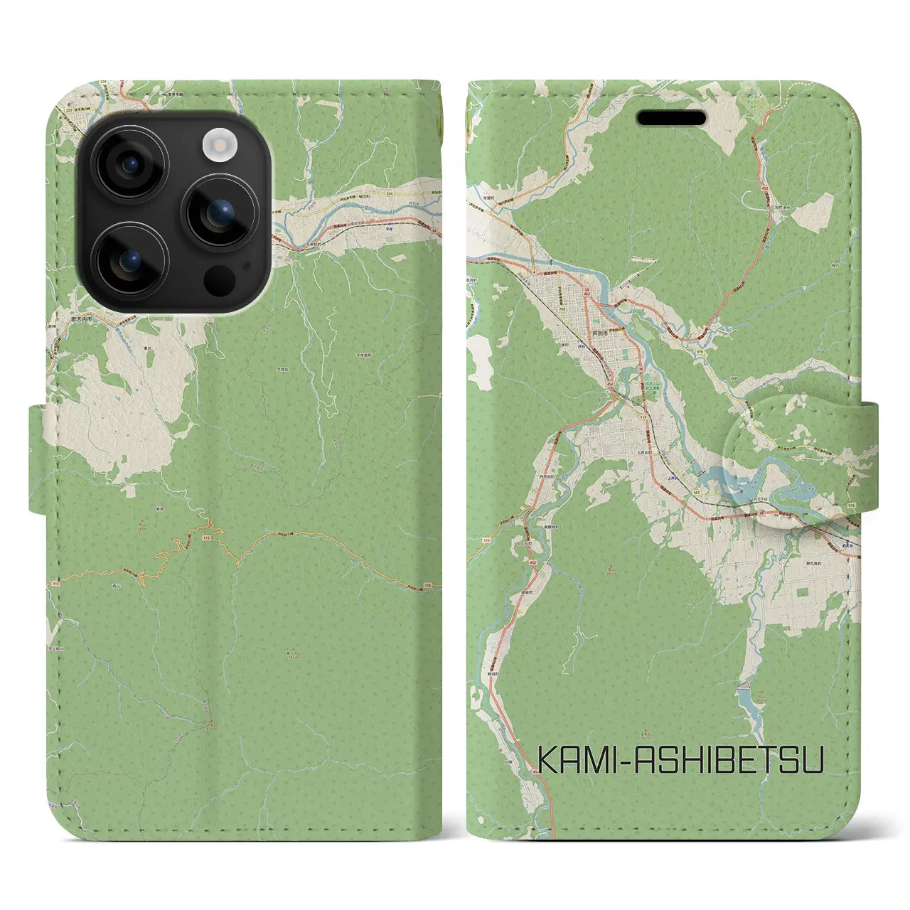 【上芦別(北海道)】地図柄iPhoneケース(手帳タイプ)ナチュラル・iPhone 16 用