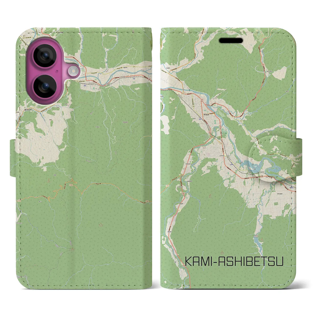 【上芦別(北海道)】地図柄iPhoneケース(手帳タイプ)ナチュラル・iPhone 16 Pro 用