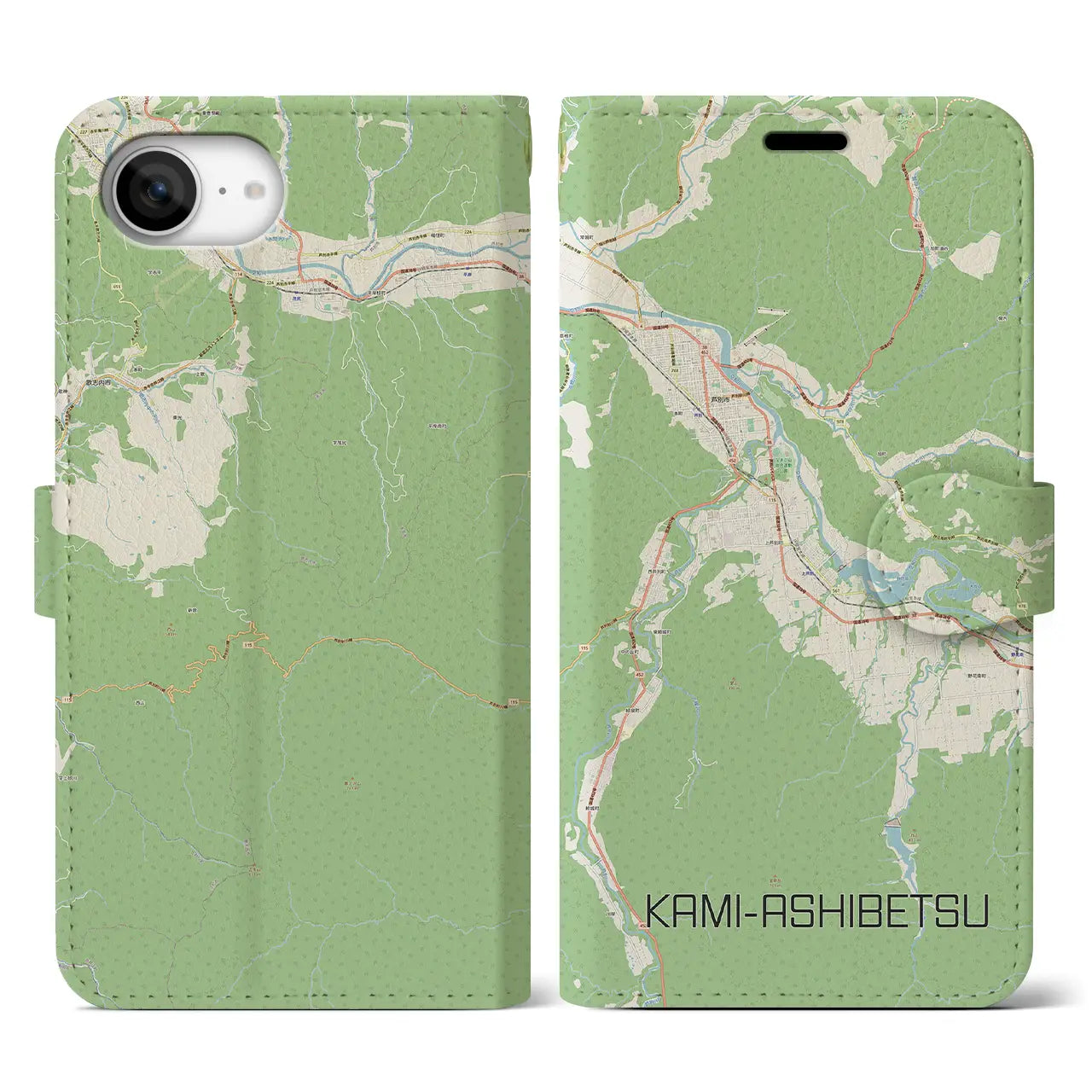 【上芦別(北海道)】地図柄iPhoneケース(手帳タイプ)