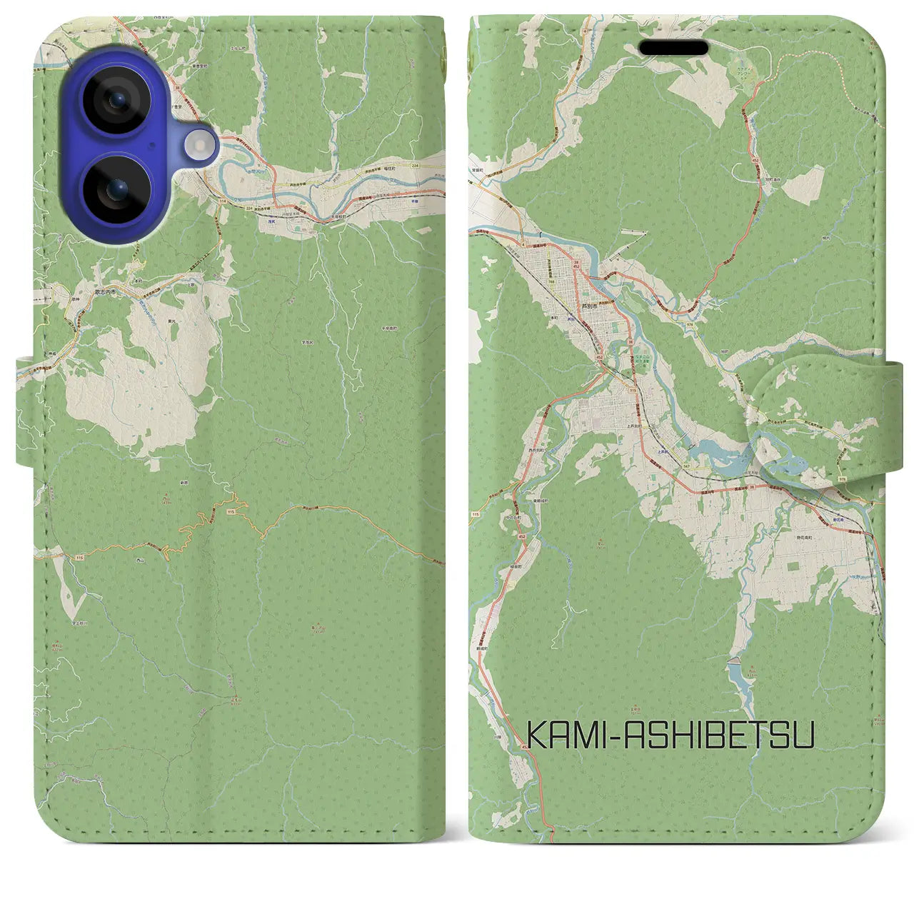 【上芦別(北海道)】地図柄iPhoneケース(手帳タイプ)ナチュラル・iPhone 16 Pro Max 用