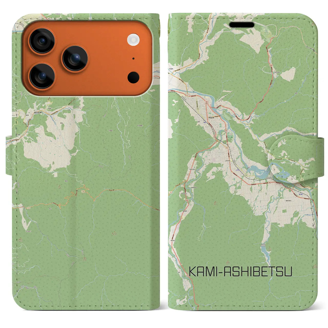 【上芦別(北海道)】地図柄iPhoneケース(手帳タイプ)