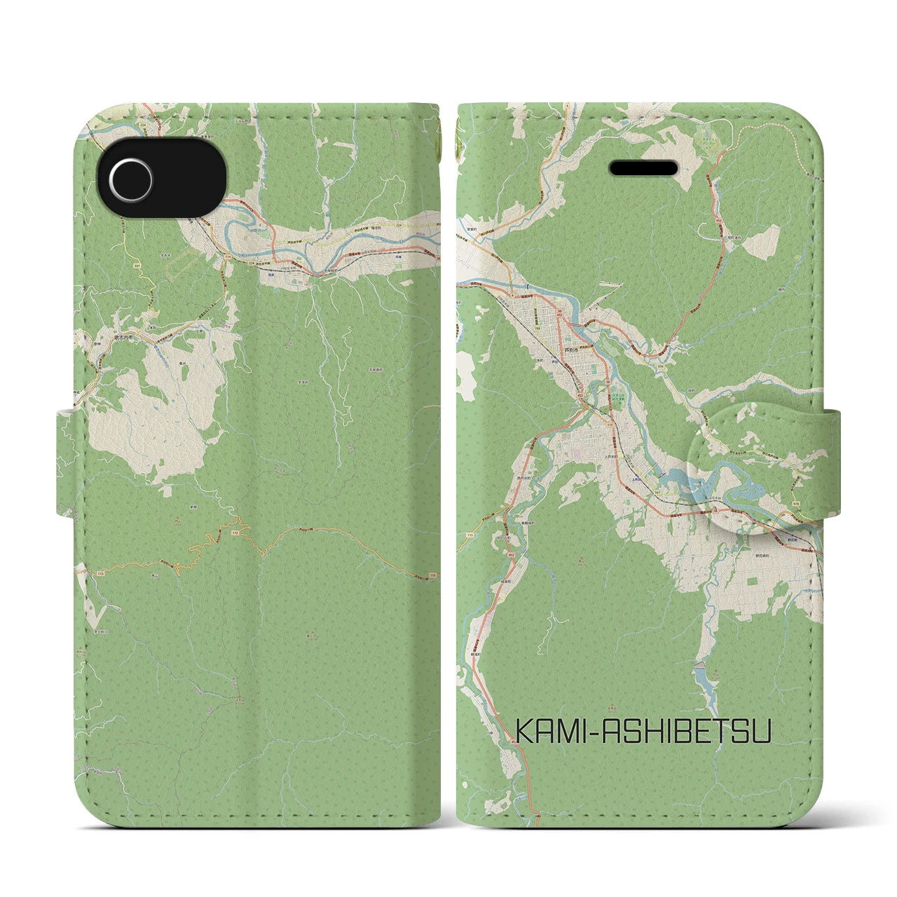 【上芦別(北海道)】地図柄iPhoneケース(手帳タイプ)ナチュラル・iPhone SE(第3 / 第2世代) / 8 / 7 / 6s / 6 用