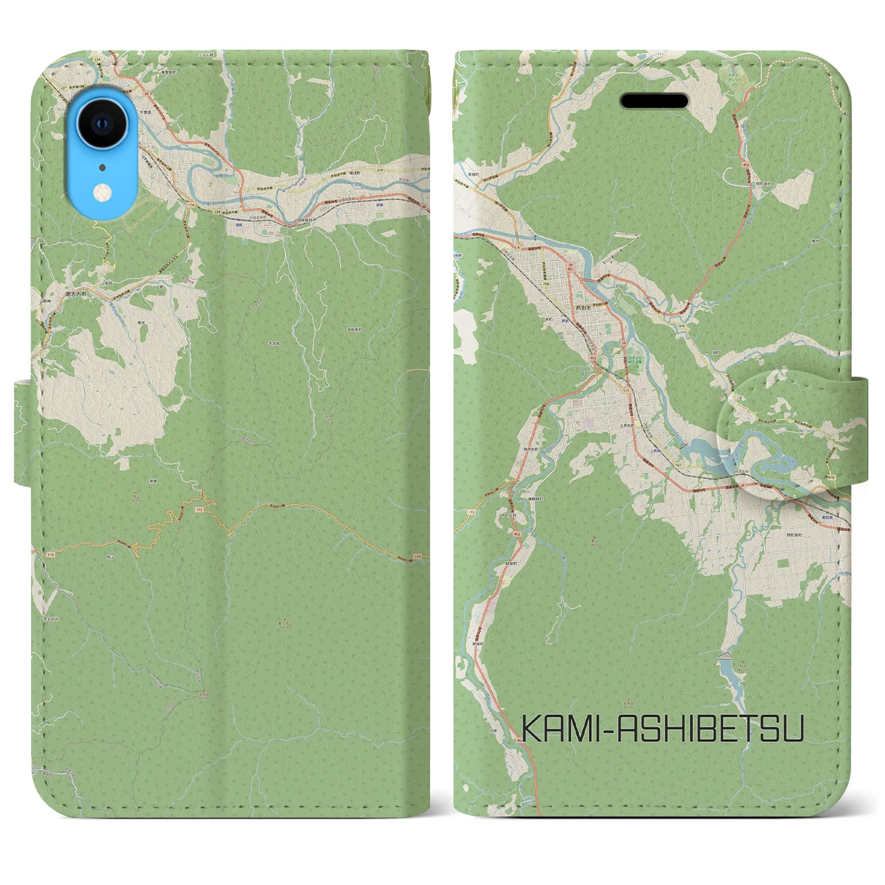 【上芦別(北海道)】地図柄iPhoneケース(手帳タイプ)ナチュラル・iPhone XR 用