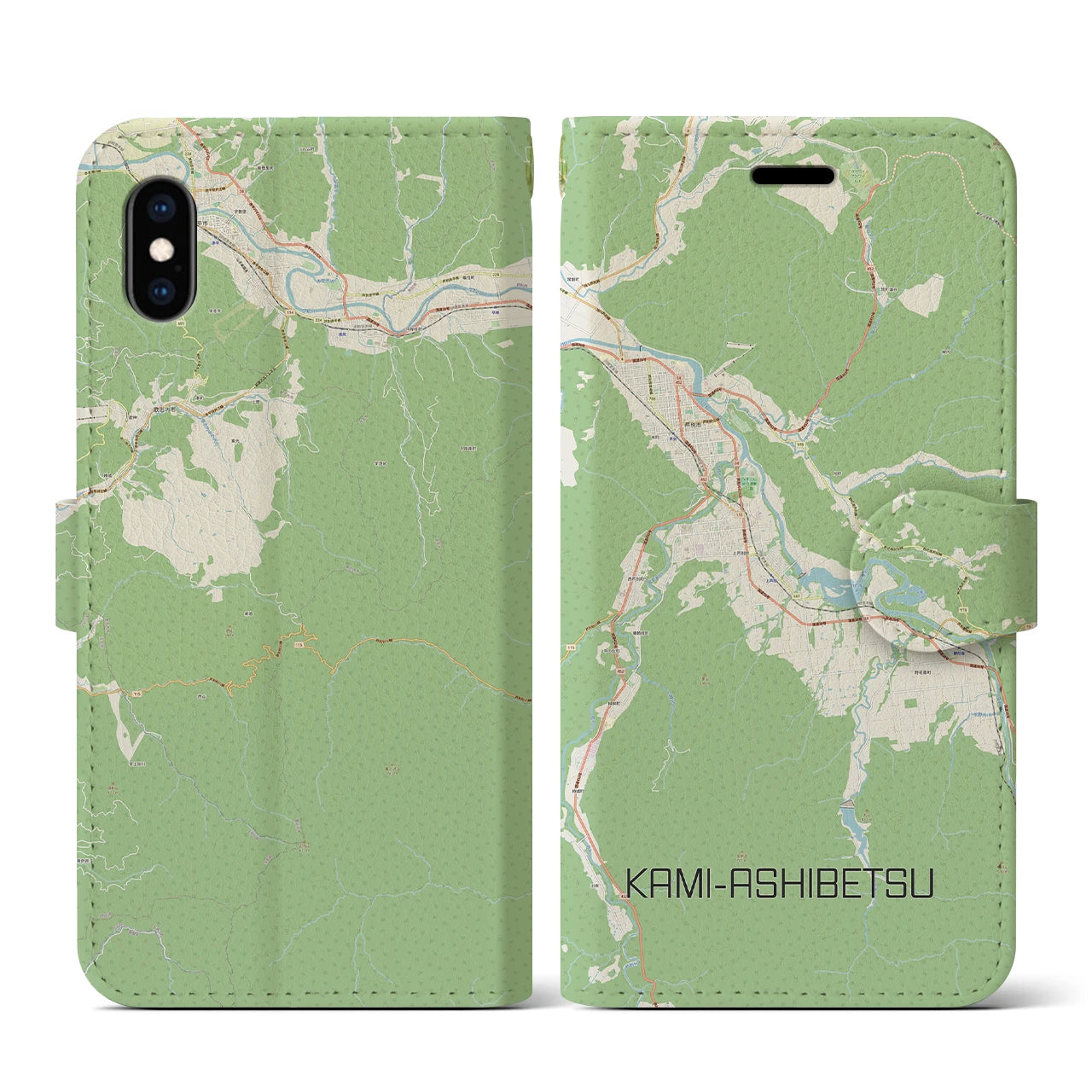 【上芦別(北海道)】地図柄iPhoneケース(手帳タイプ)ナチュラル・iPhone XS / X 用