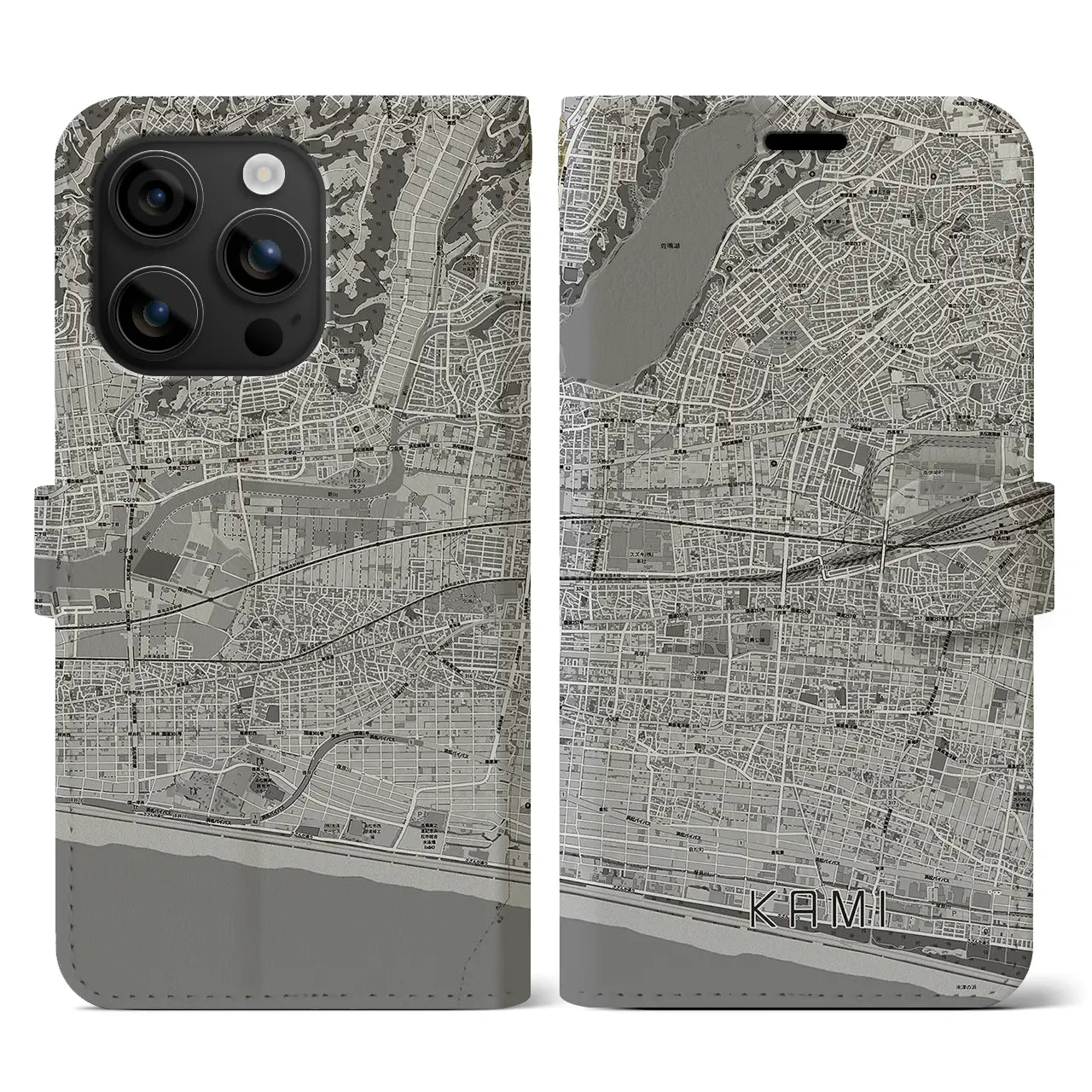 【可美(静岡県)】地図柄iPhoneケース(手帳タイプ)モノトーン・iPhone 16 用