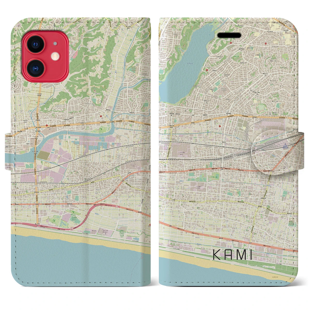 【可美(静岡県)】地図柄iPhoneケース(手帳タイプ)ナチュラル・iPhone 11 用