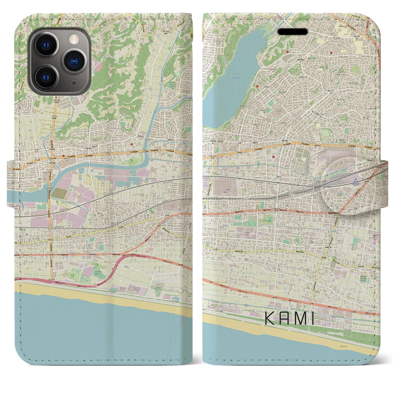【可美(静岡県)】地図柄iPhoneケース(手帳タイプ)ナチュラル・iPhone 11 Pro Max 用