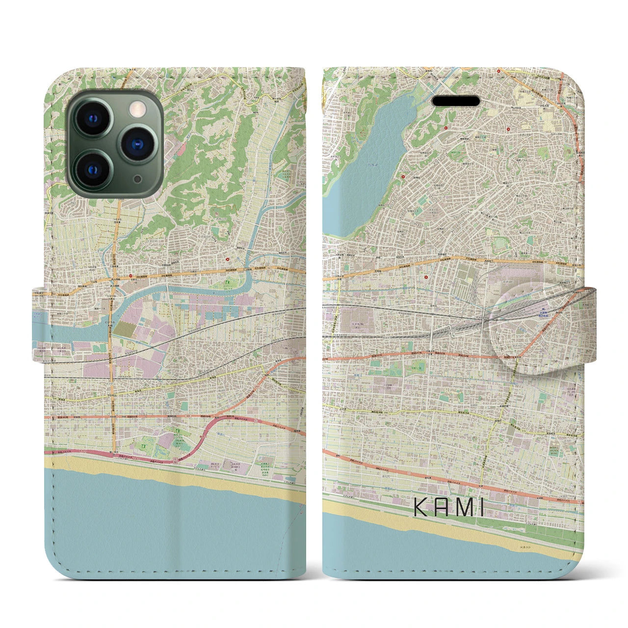 【可美(静岡県)】地図柄iPhoneケース(手帳タイプ)ナチュラル・iPhone 11 Pro 用