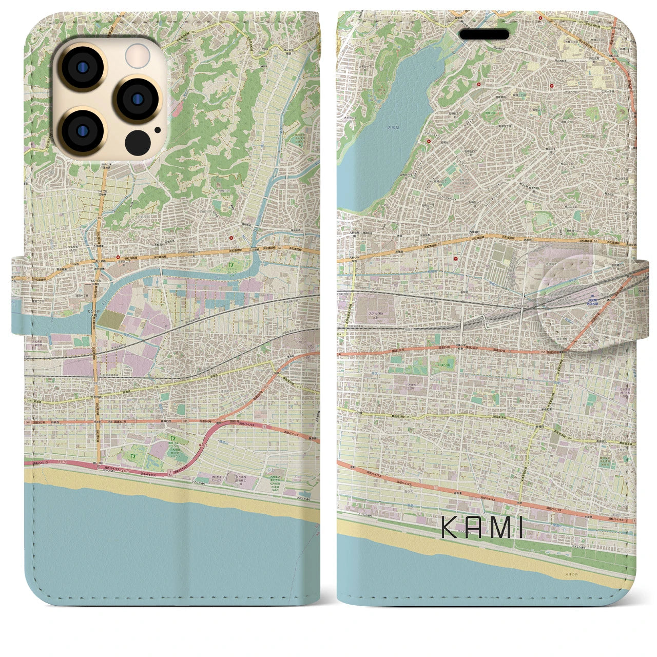 【可美(静岡県)】地図柄iPhoneケース(手帳タイプ)ナチュラル・iPhone 12 Pro Max 用