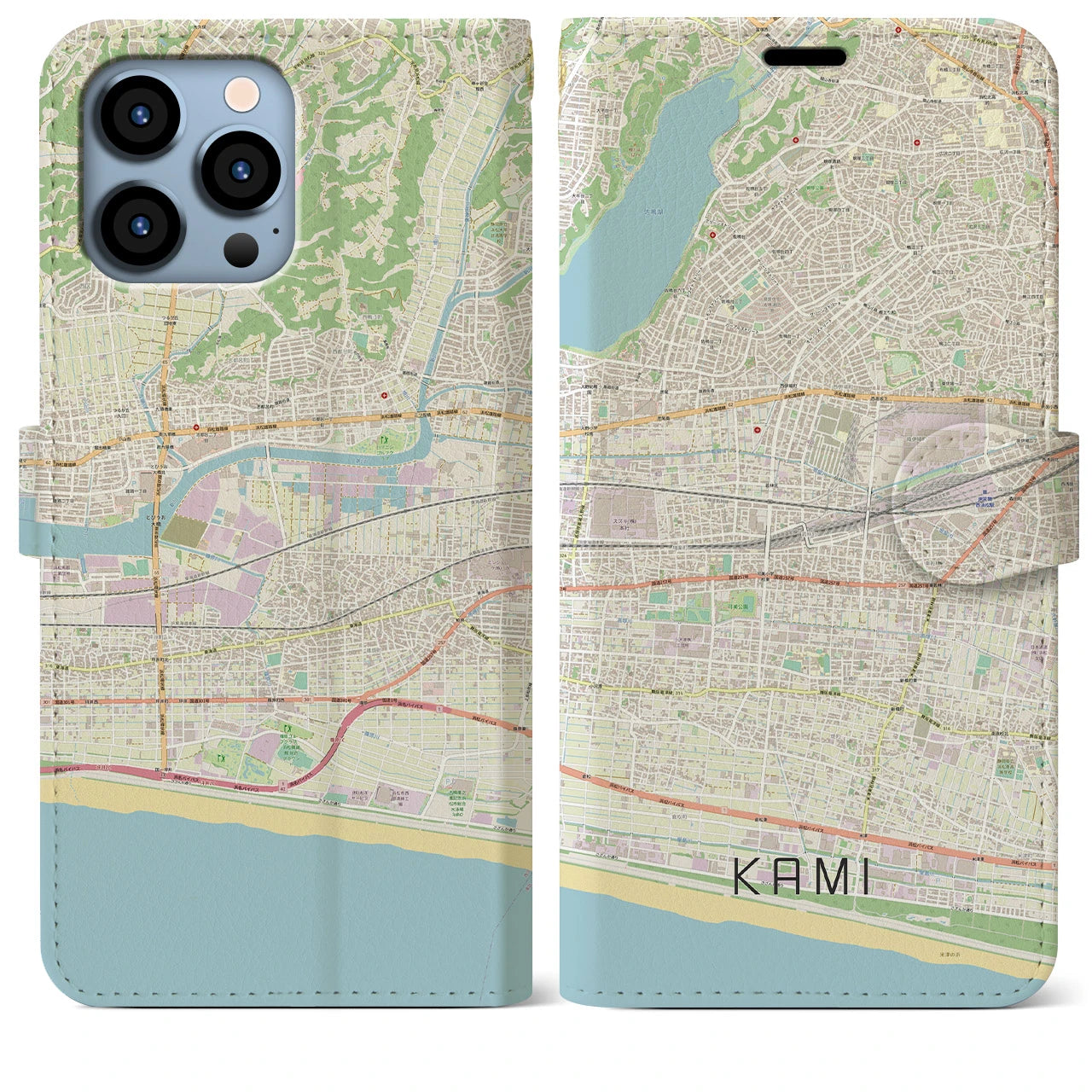 【可美(静岡県)】地図柄iPhoneケース(手帳タイプ)ナチュラル・iPhone 13 Pro Max 用