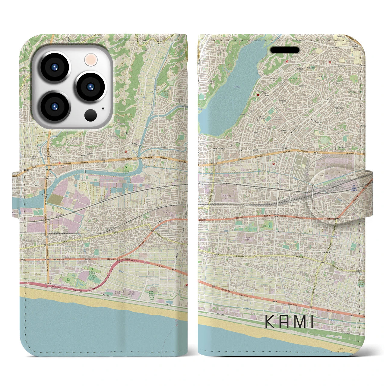 【可美(静岡県)】地図柄iPhoneケース(手帳タイプ)ナチュラル・iPhone 13 Pro 用