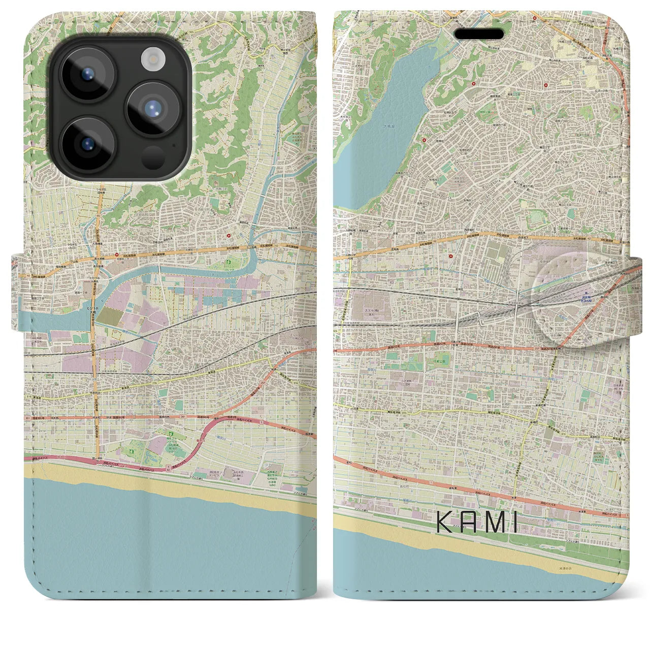 【可美(静岡県)】地図柄iPhoneケース(手帳タイプ)ナチュラル・iPhone 15 Pro Max 用