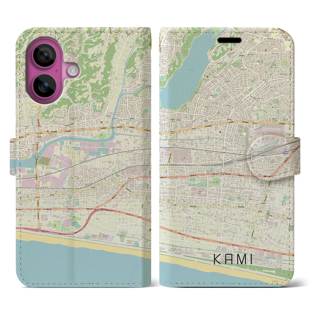 【可美(静岡県)】地図柄iPhoneケース(手帳タイプ)ナチュラル・iPhone 16 Pro 用