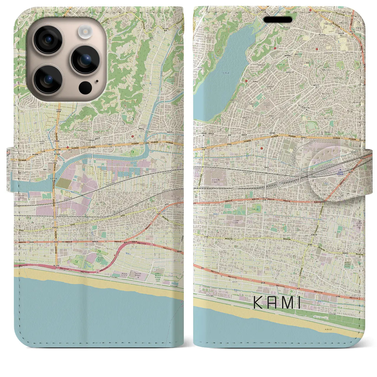 【可美(静岡県)】地図柄iPhoneケース(手帳タイプ)ナチュラル・iPhone 16 Plus 用