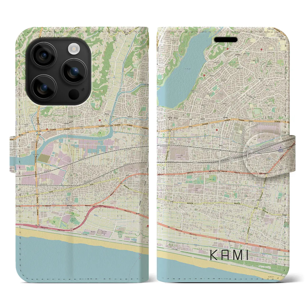 【可美(静岡県)】地図柄iPhoneケース(手帳タイプ)ナチュラル・iPhone 16 用