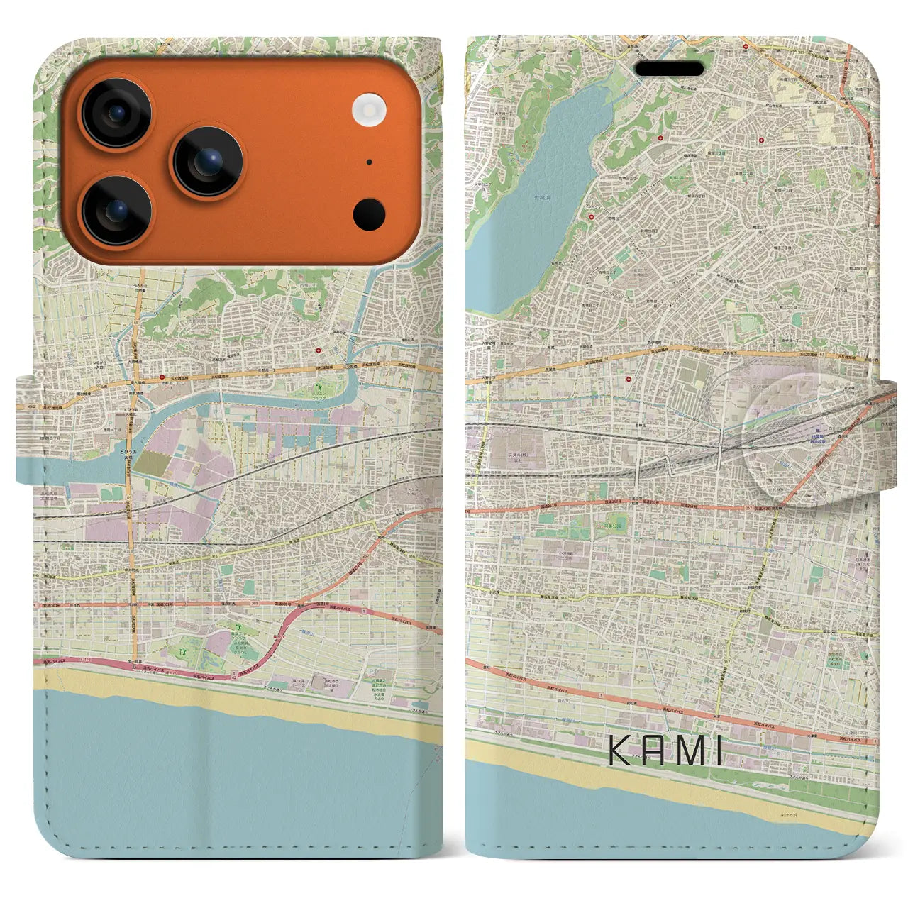 【可美(静岡県)】地図柄iPhoneケース(手帳タイプ)ナチュラル・iPhone 17 Pro Max 用