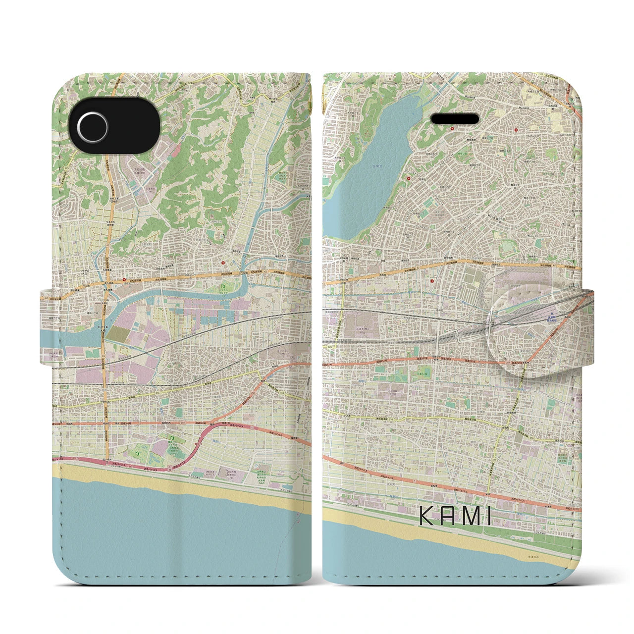 【可美(静岡県)】地図柄iPhoneケース(手帳タイプ)ナチュラル・iPhone SE(第3 / 第2世代) / 8 / 7 / 6s / 6 用
