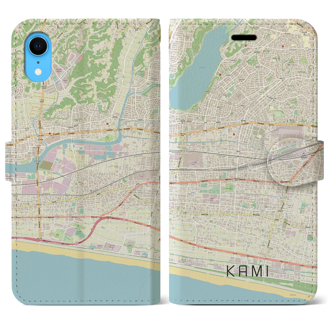 【可美(静岡県)】地図柄iPhoneケース(手帳タイプ)ナチュラル・iPhone XR 用