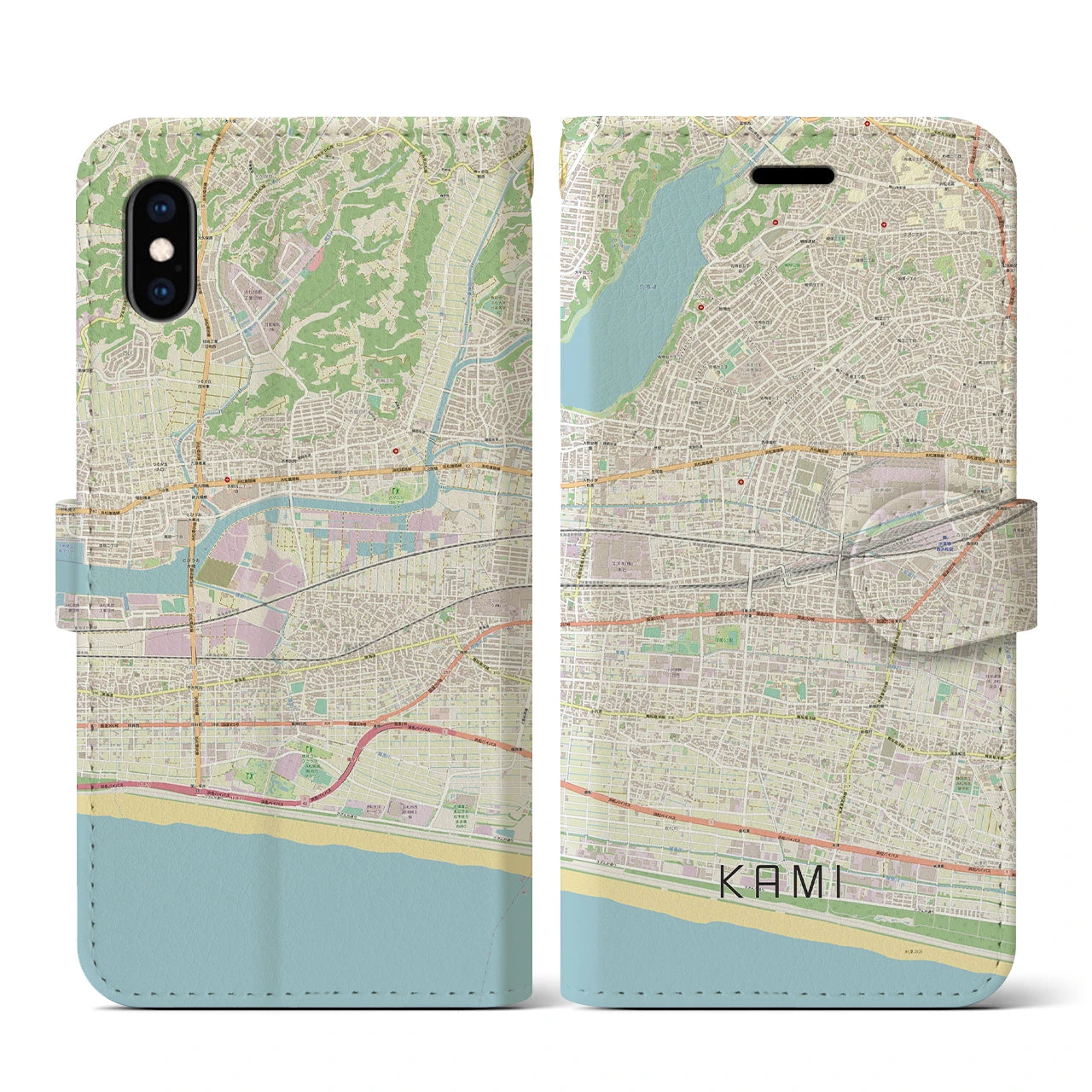 【可美(静岡県)】地図柄iPhoneケース(手帳タイプ)ナチュラル・iPhone XS / X 用