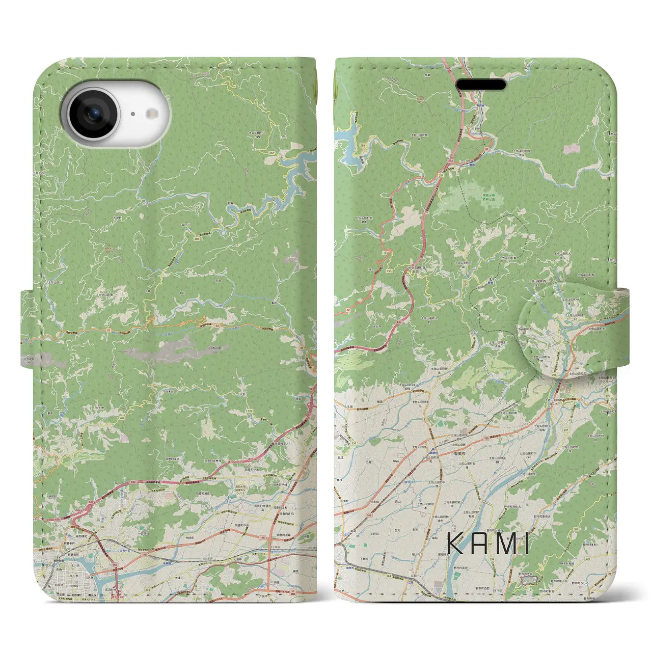 【香美(高知県)】地図柄iPhoneケース(手帳タイプ)