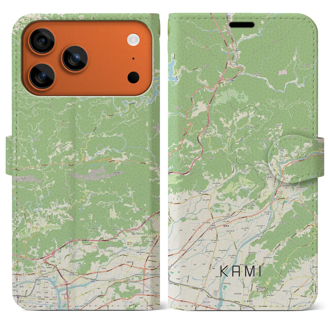 【香美(高知県)】地図柄iPhoneケース(手帳タイプ)ナチュラル・iPhone 17 Pro Max 用