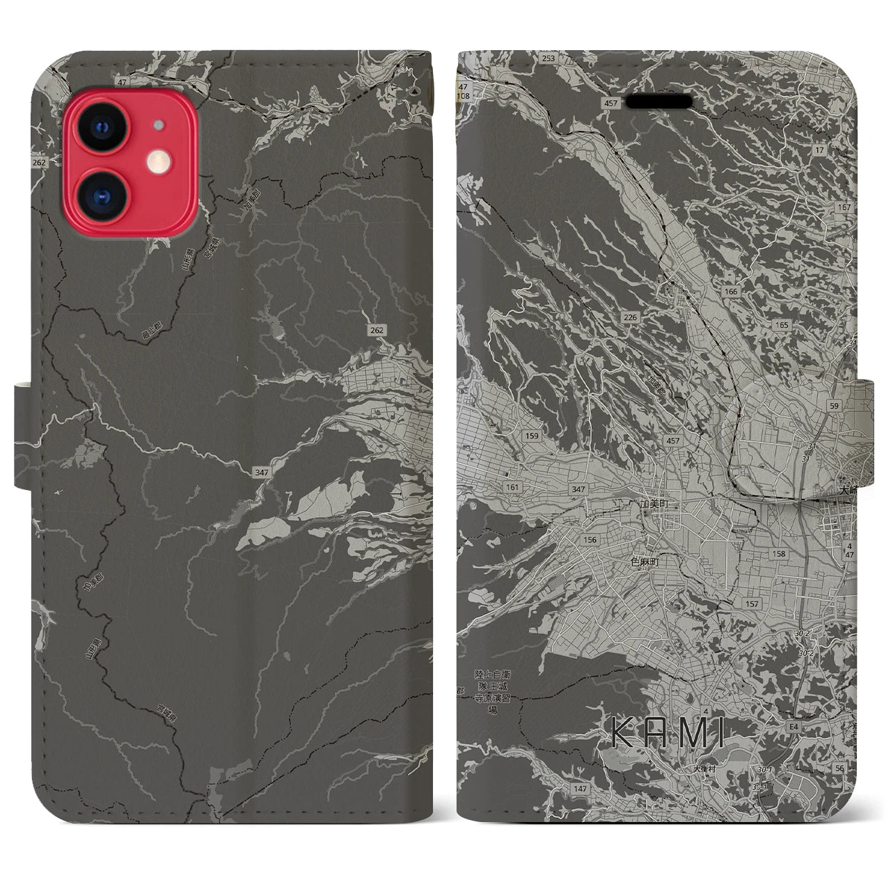 【加美(宮城県)】地図柄iPhoneケース(手帳タイプ)モノトーン・iPhone 11 用