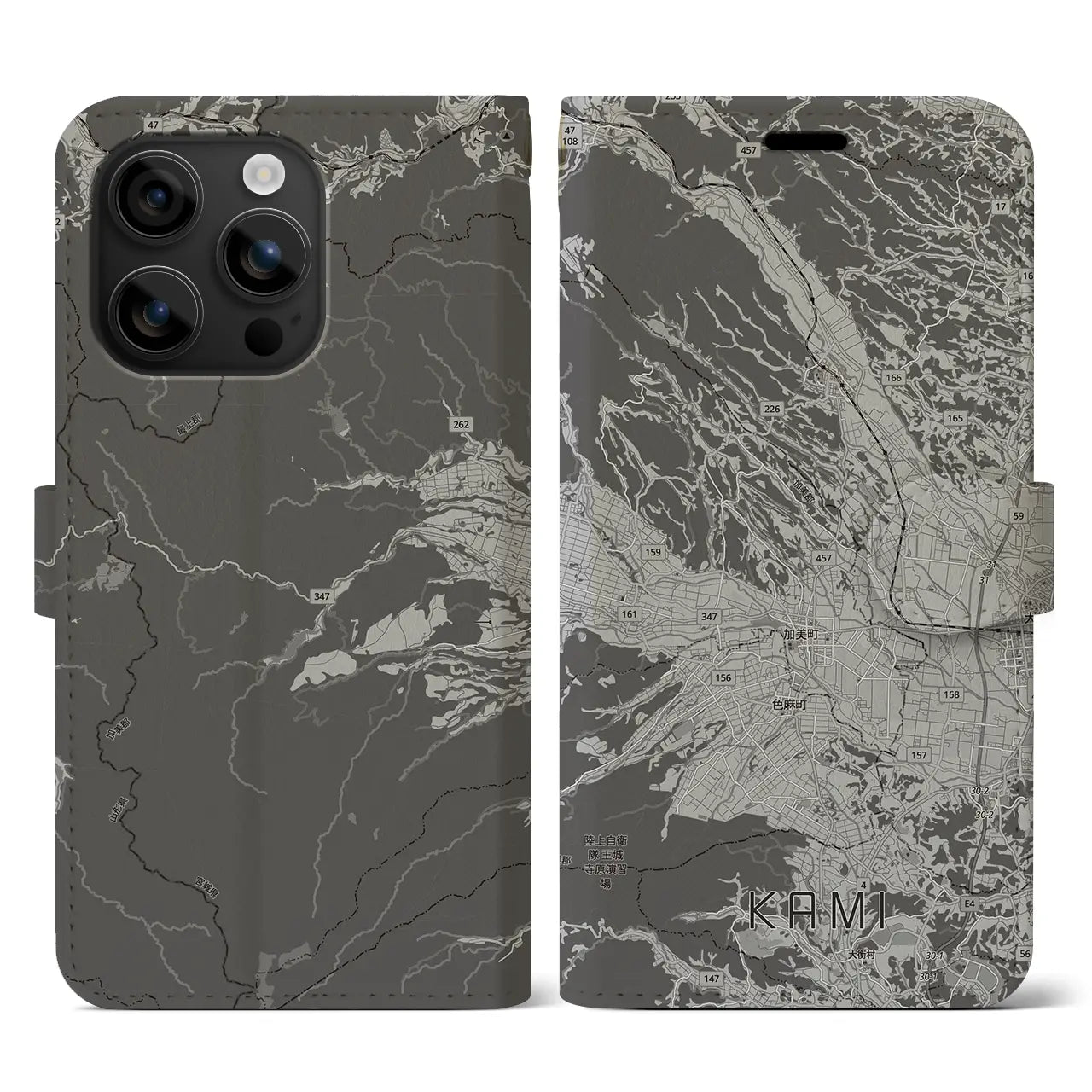 【加美(宮城県)】地図柄iPhoneケース(手帳タイプ)モノトーン・iPhone 16 用