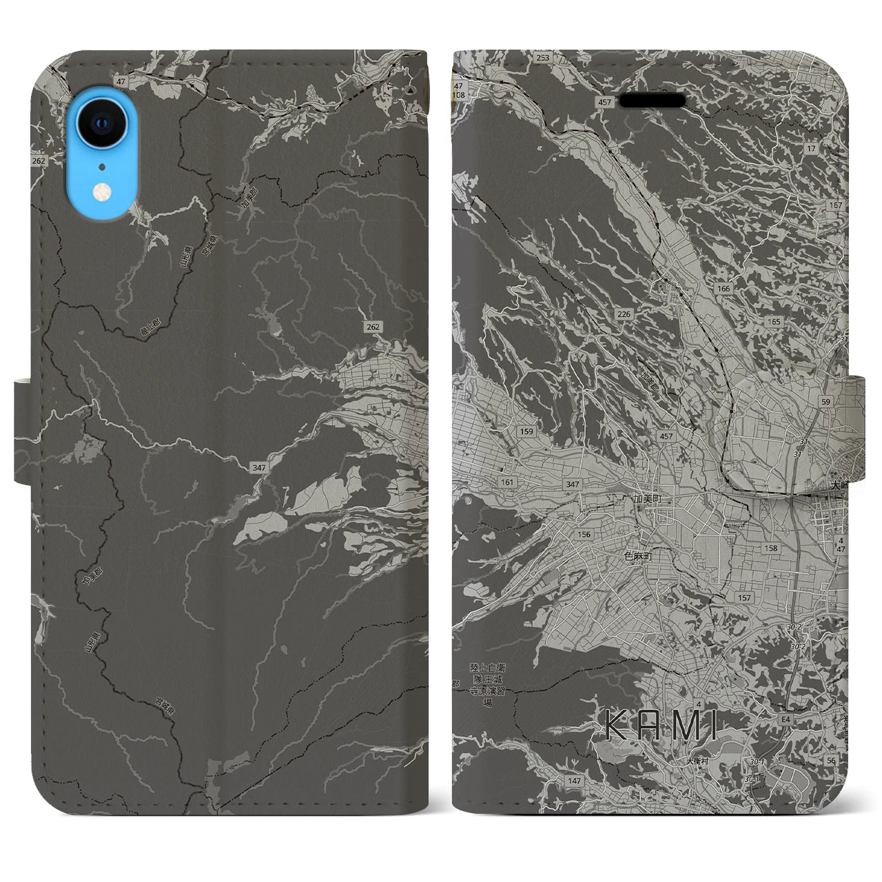 【加美(宮城県)】地図柄iPhoneケース(手帳タイプ)モノトーン・iPhone XR 用