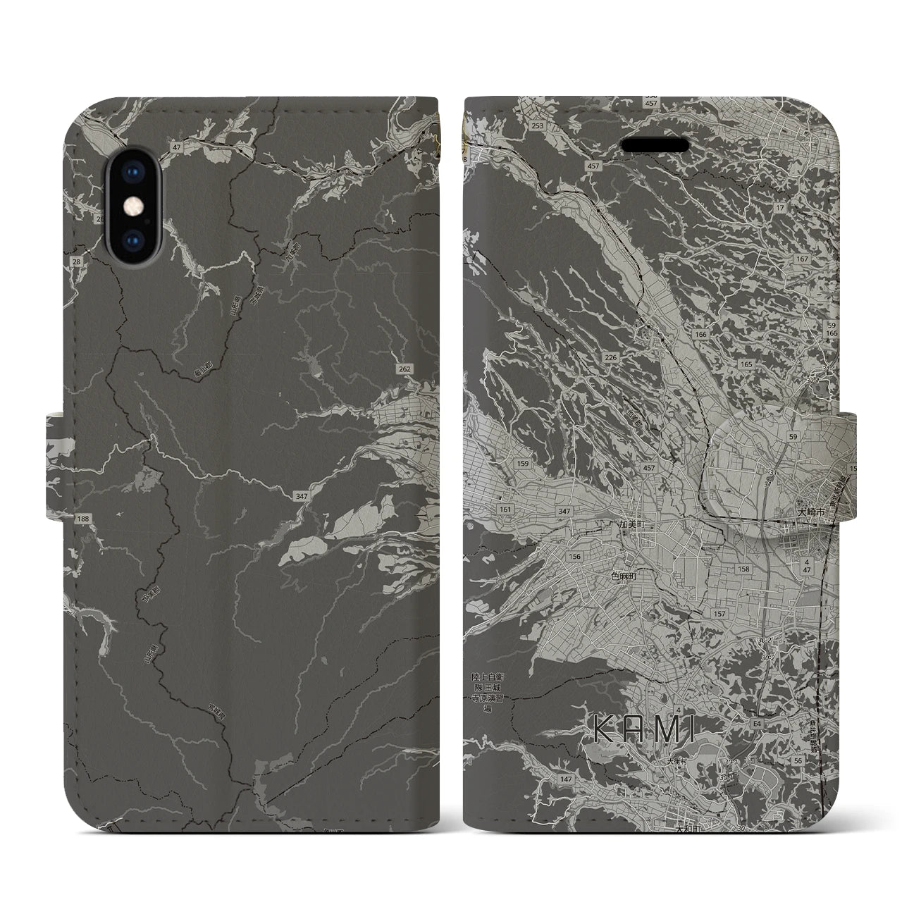 【加美(宮城県)】地図柄iPhoneケース(手帳タイプ)モノトーン・iPhone XS / X 用