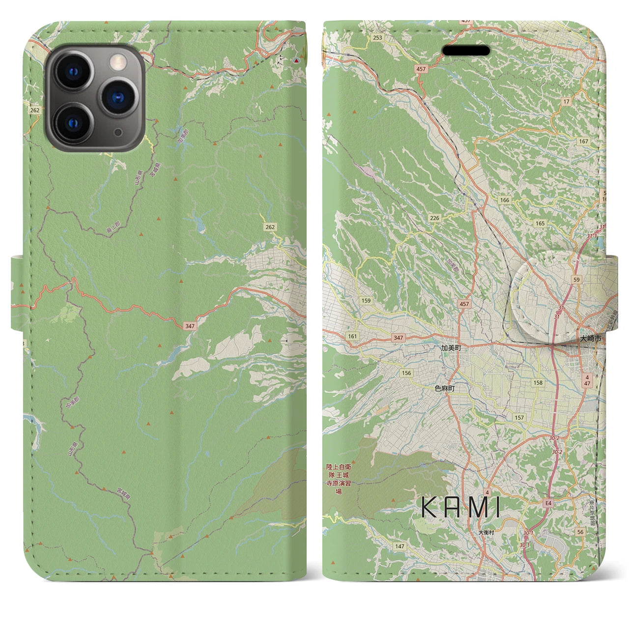 【加美(宮城県)】地図柄iPhoneケース(手帳タイプ)ナチュラル・iPhone 11 Pro Max 用