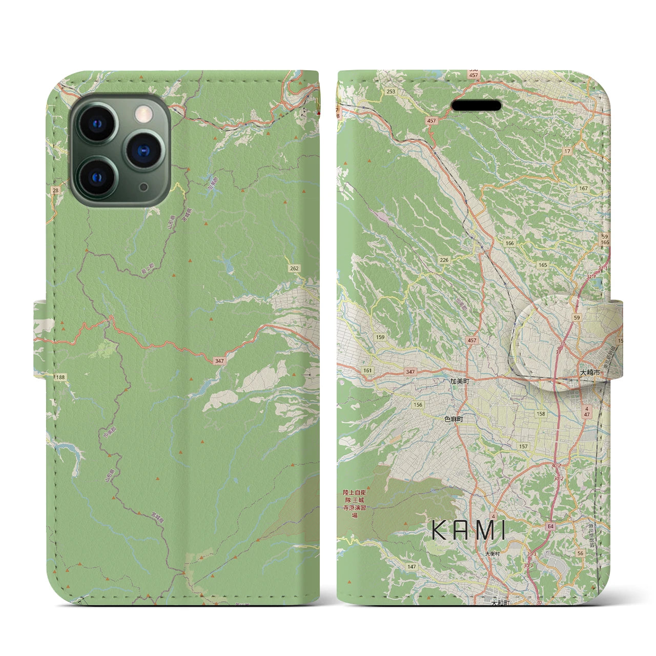 【加美(宮城県)】地図柄iPhoneケース(手帳タイプ)ナチュラル・iPhone 11 Pro 用