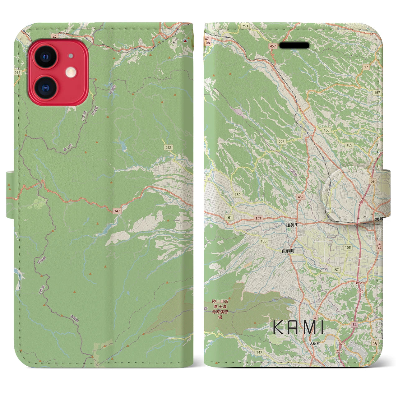 【加美(宮城県)】地図柄iPhoneケース(手帳タイプ)ナチュラル・iPhone 11 用