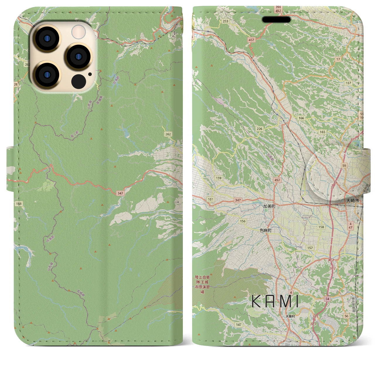 【加美(宮城県)】地図柄iPhoneケース(手帳タイプ)ナチュラル・iPhone 12 Pro Max 用