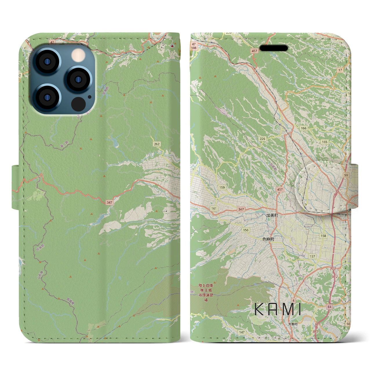 【加美(宮城県)】地図柄iPhoneケース(手帳タイプ)ナチュラル・iPhone 12 / 12 Pro 用
