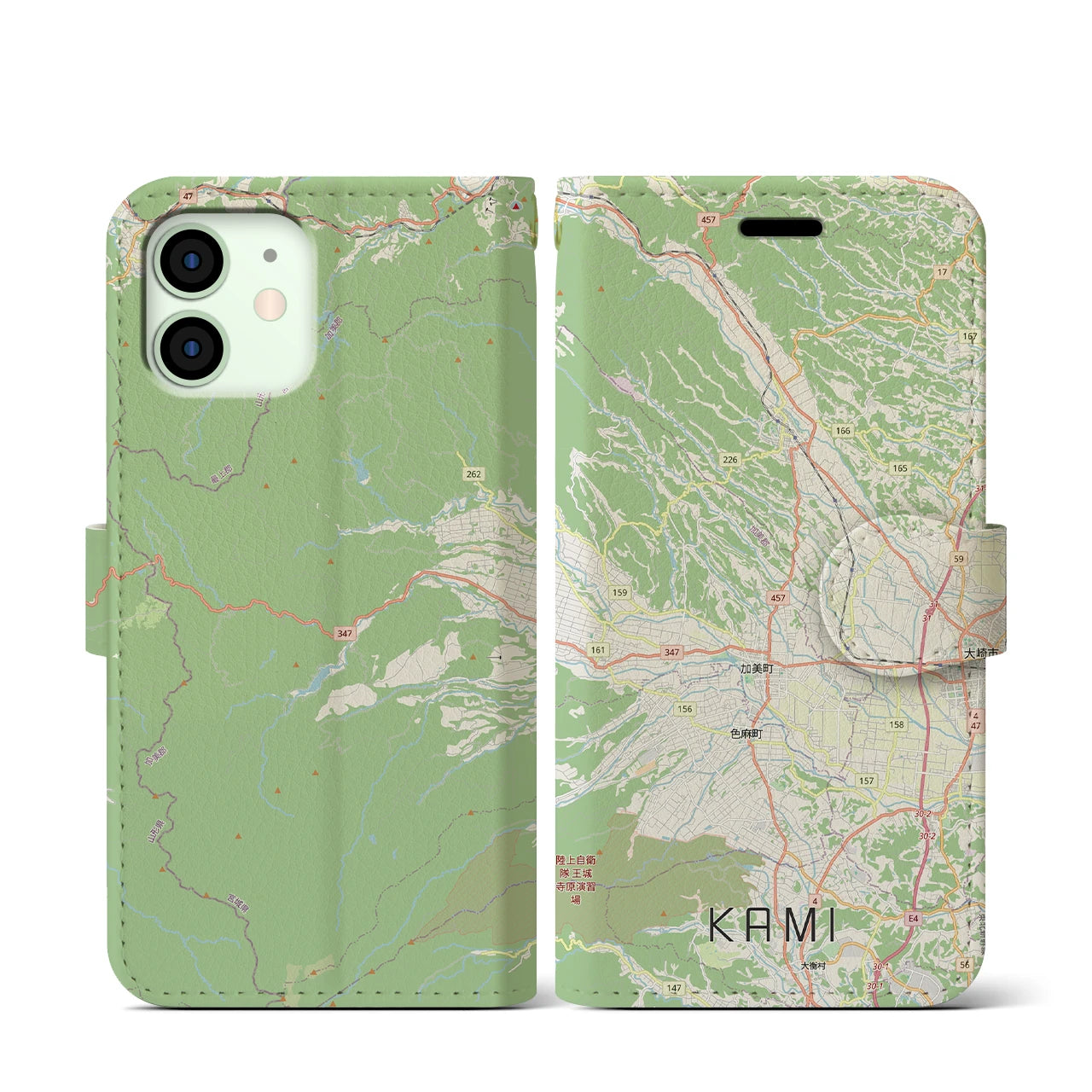 【加美(宮城県)】地図柄iPhoneケース(手帳タイプ)ナチュラル・iPhone 12 mini 用