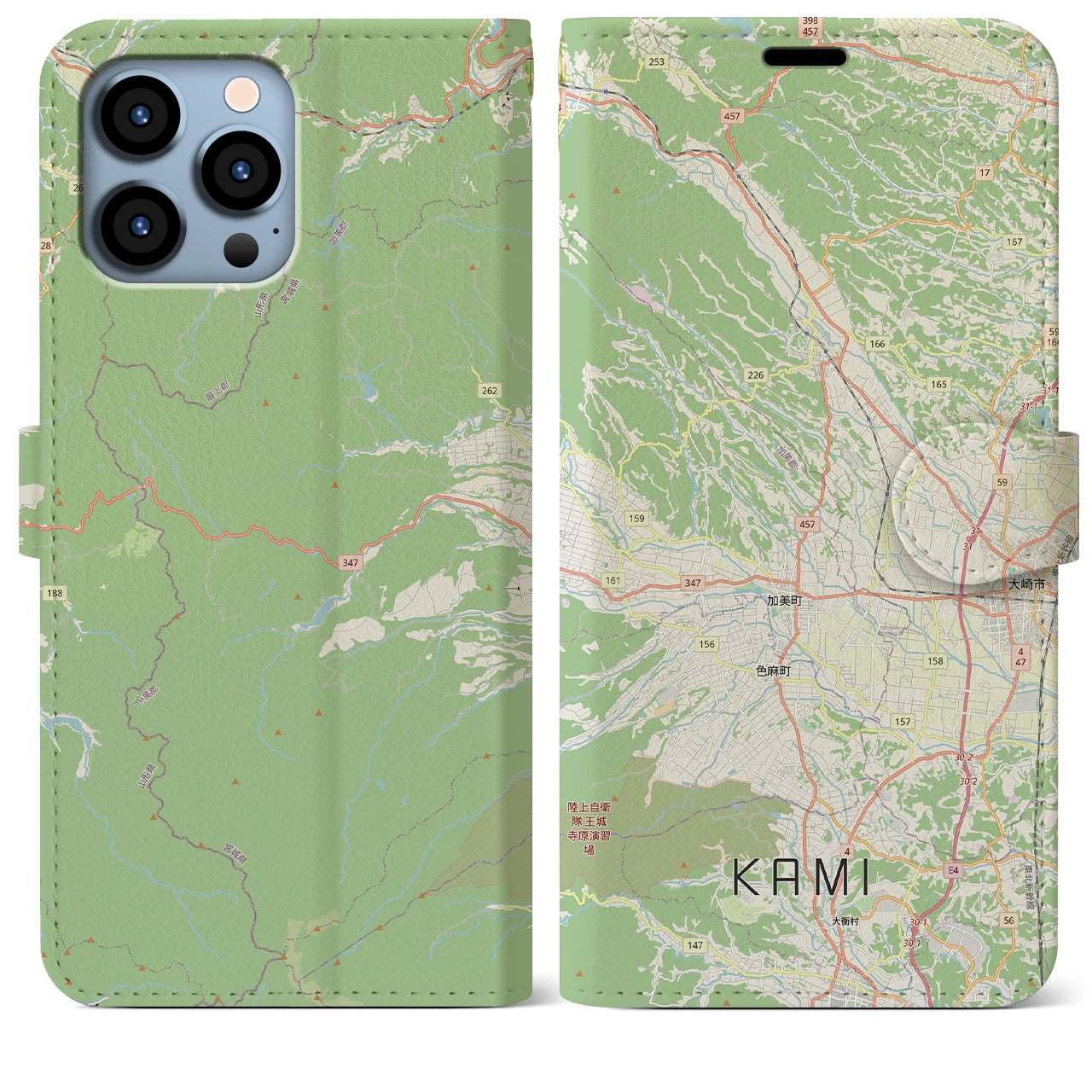 【加美(宮城県)】地図柄iPhoneケース(手帳タイプ)ナチュラル・iPhone 13 Pro Max 用