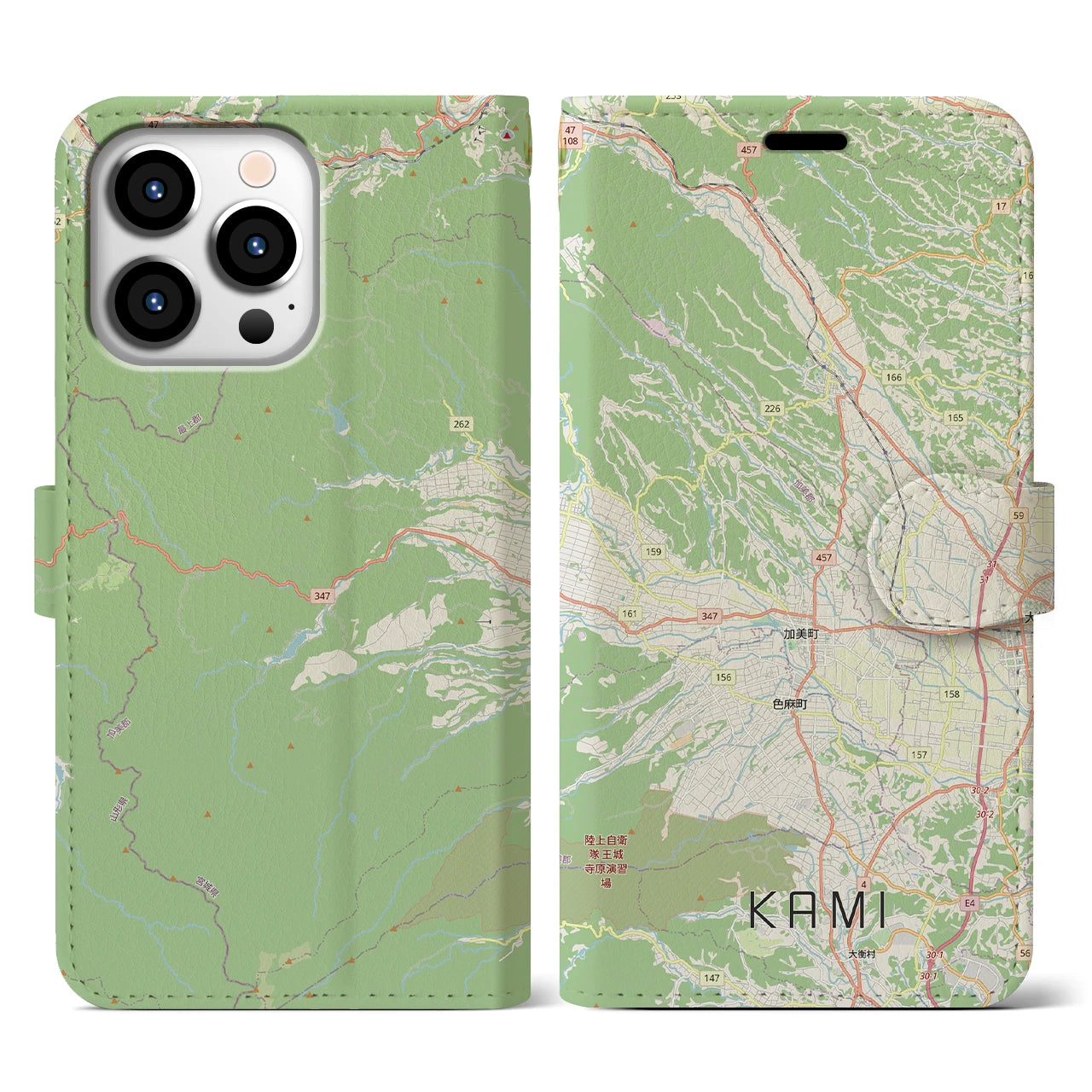 【加美(宮城県)】地図柄iPhoneケース(手帳タイプ)ナチュラル・iPhone 13 Pro 用