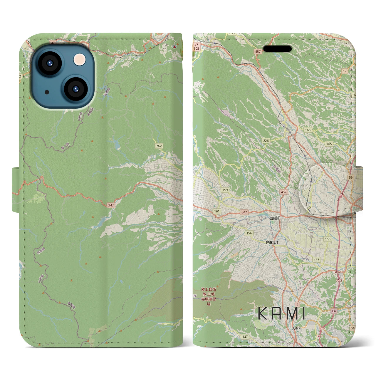 【加美(宮城県)】地図柄iPhoneケース(手帳タイプ)ナチュラル・iPhone 13 用