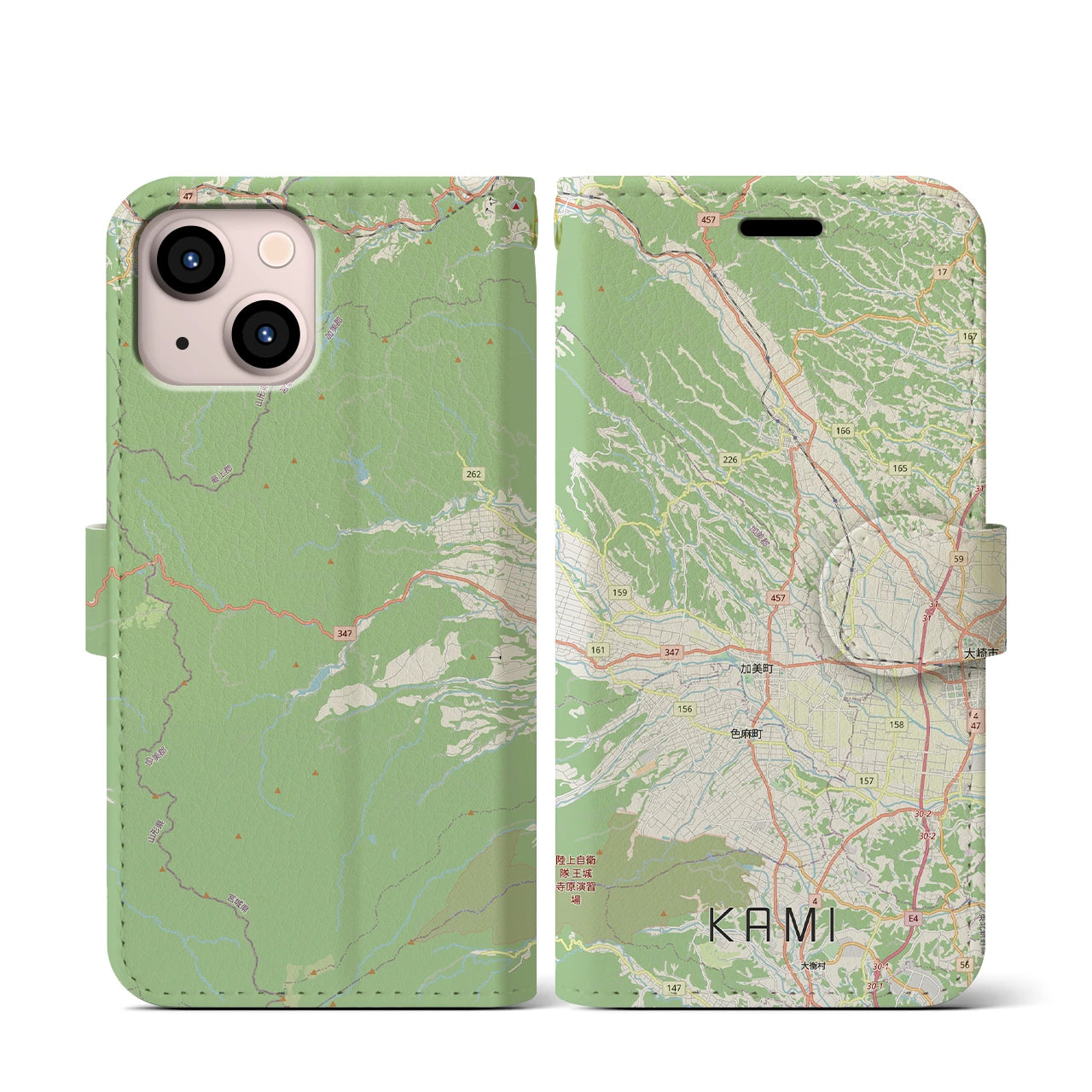 【加美(宮城県)】地図柄iPhoneケース(手帳タイプ)ナチュラル・iPhone 13 mini 用